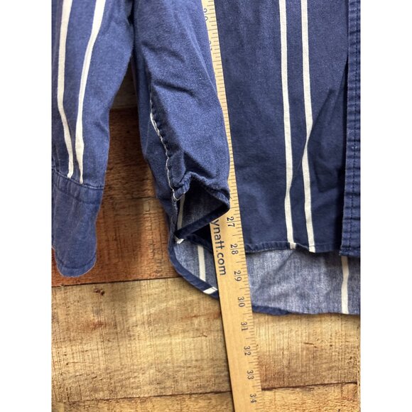 Tommy Jeans Mens XL Striped Long-Sleeve Button-Up Shirt Navy Blue & White 100% C - Picture 3 of 9